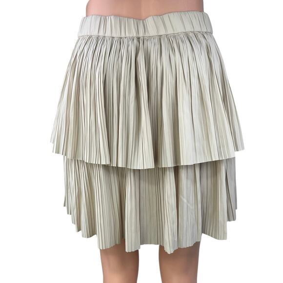 Berenice Cream White Elastic Waist Pleated Layered Tiered A-Line Mini Skirt 36 - Picture 3 of 5